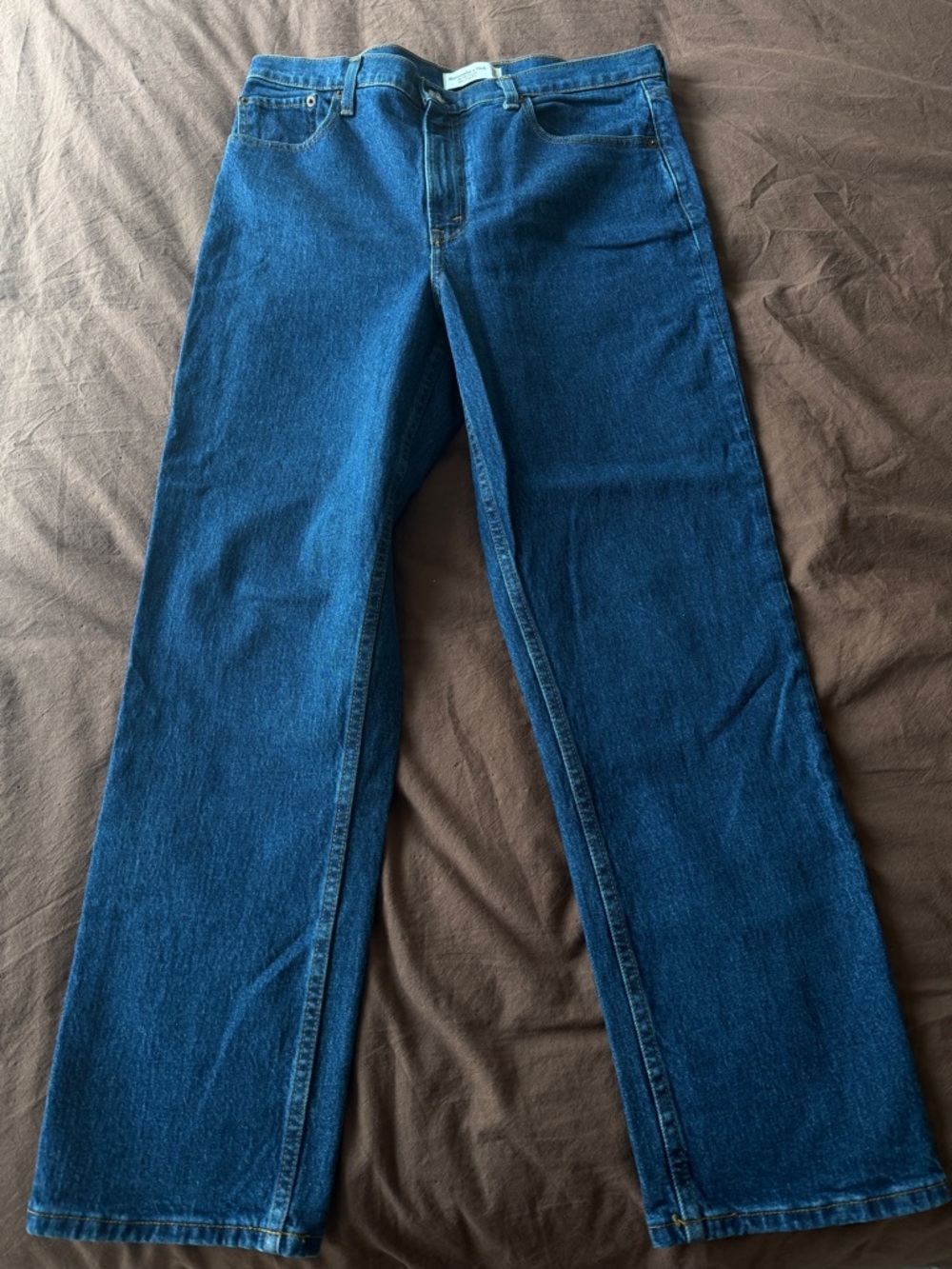 Abercrombie & Fitch Dark Blue High-Rise Straight Short Jeans